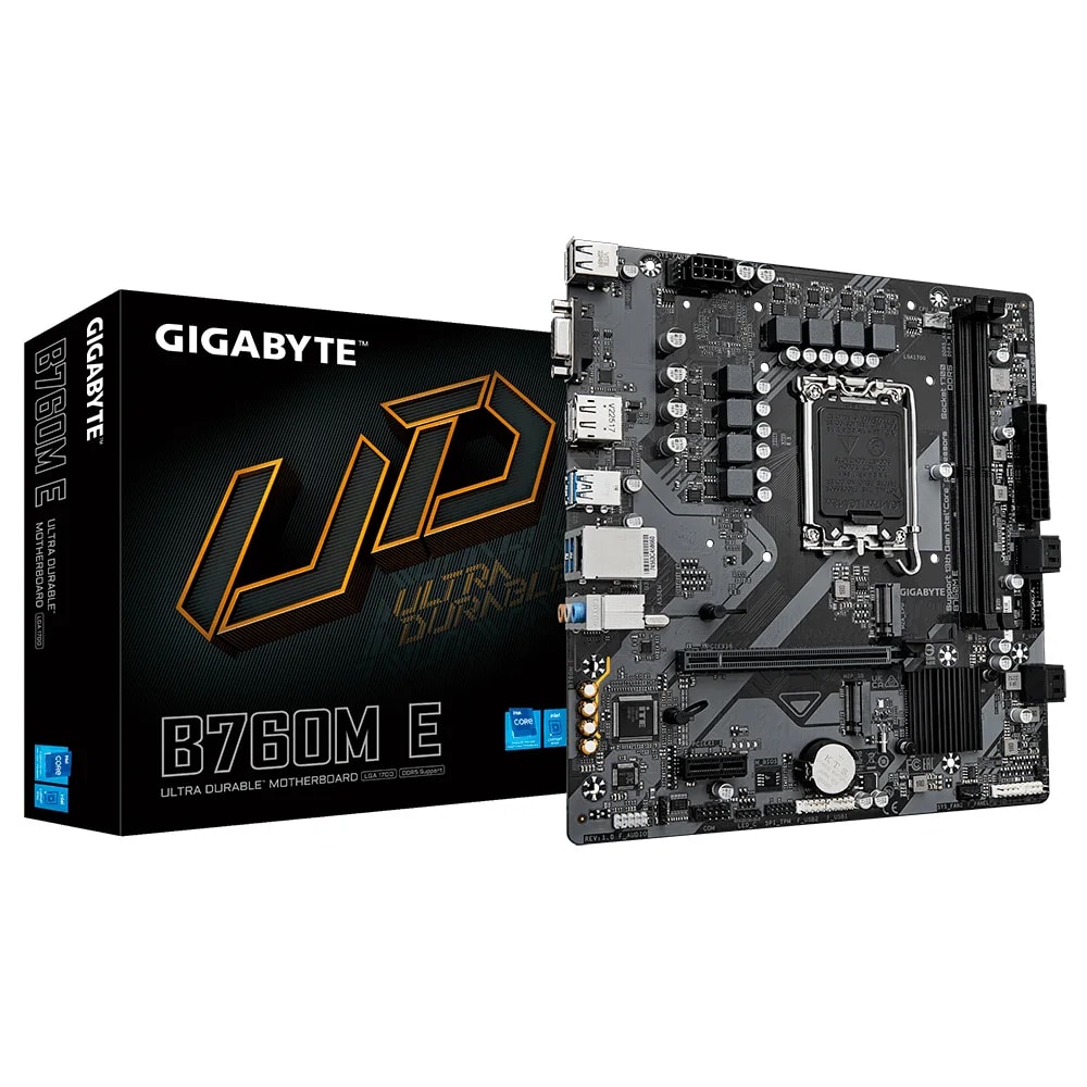 Mainboard Gigabyte B760M E LGA1700 ddr5 2 slots HDMI Display port VGA 10/100/1000 mATX