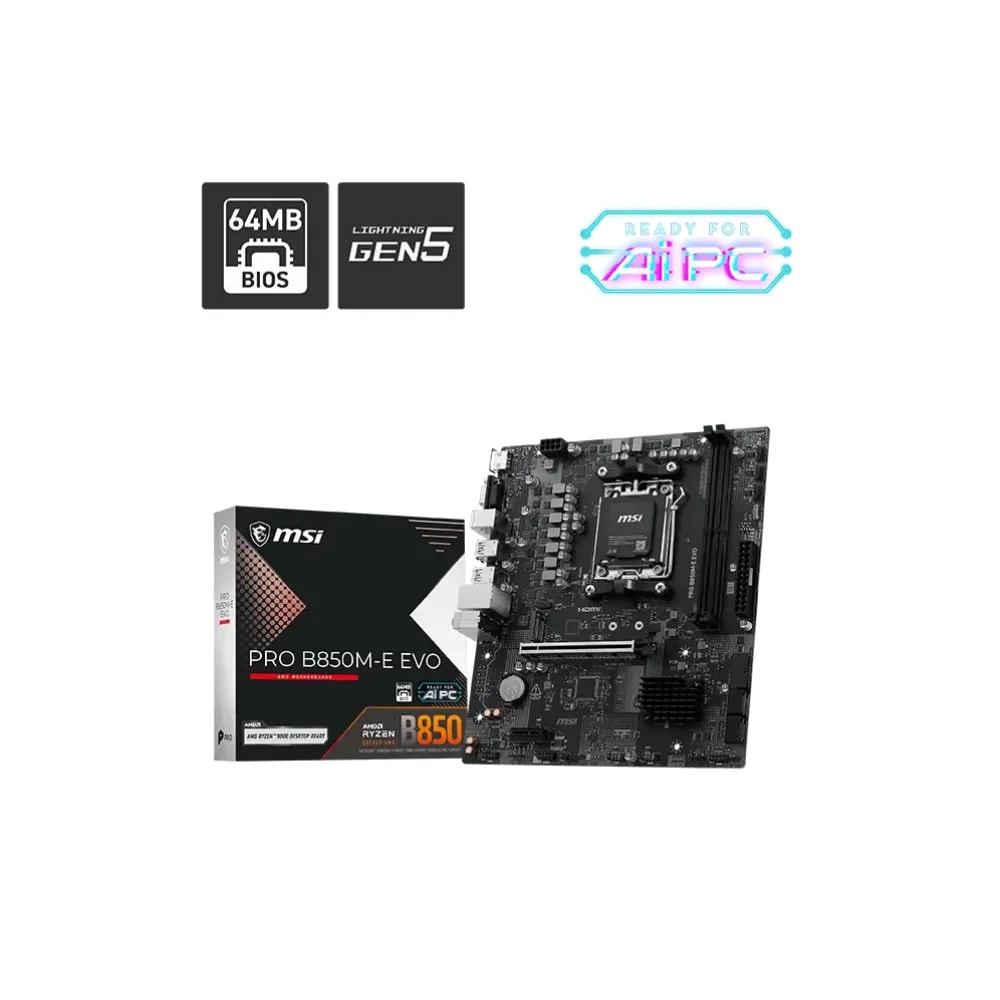 Mainboard MSI PRO B850M-E EVO AM5 ddr5 2 slots HDMI DP 2.55G LAN mATX