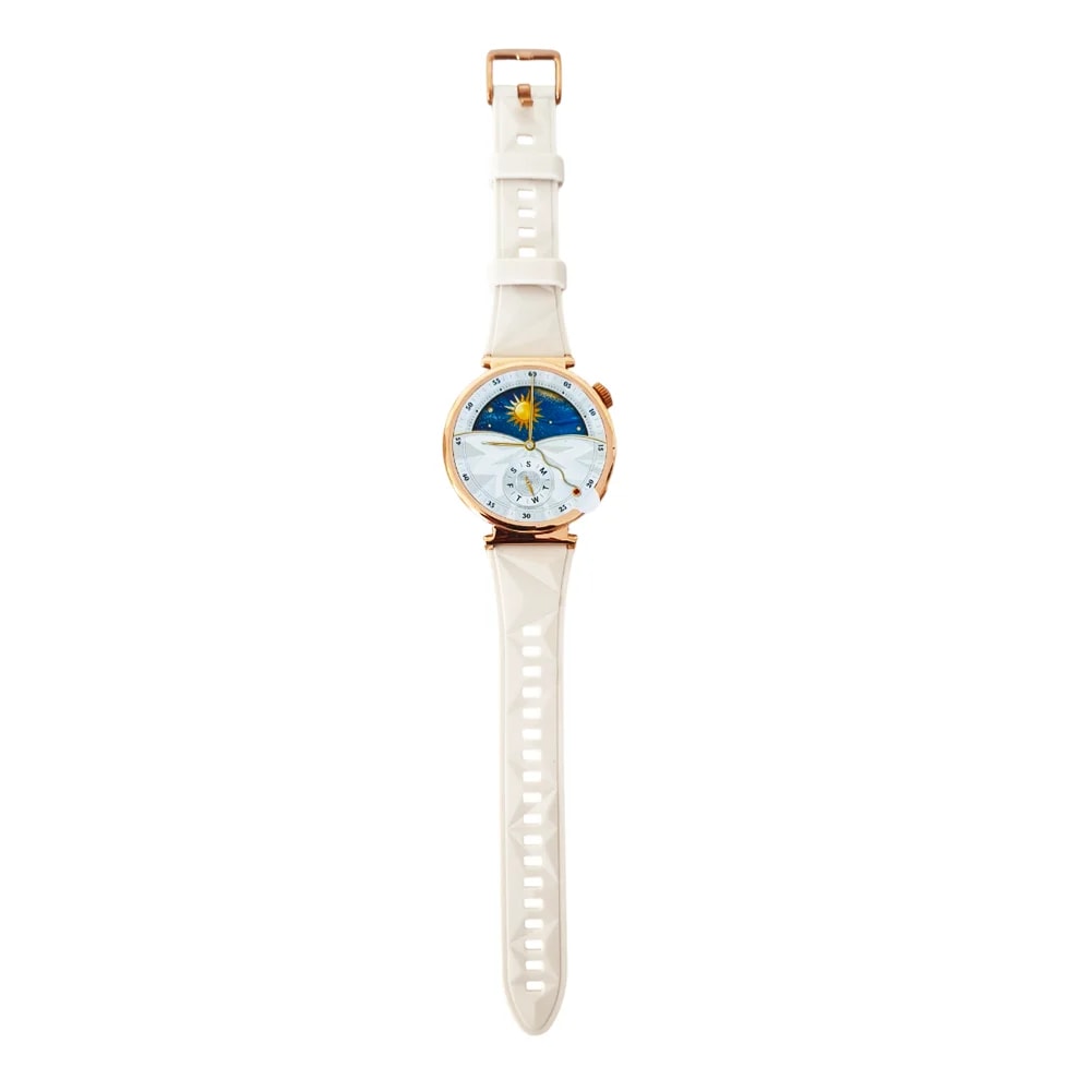 Reloj smart RCA AM35 Nebula 1.32″ esfera color rose gold con brazalete blanco