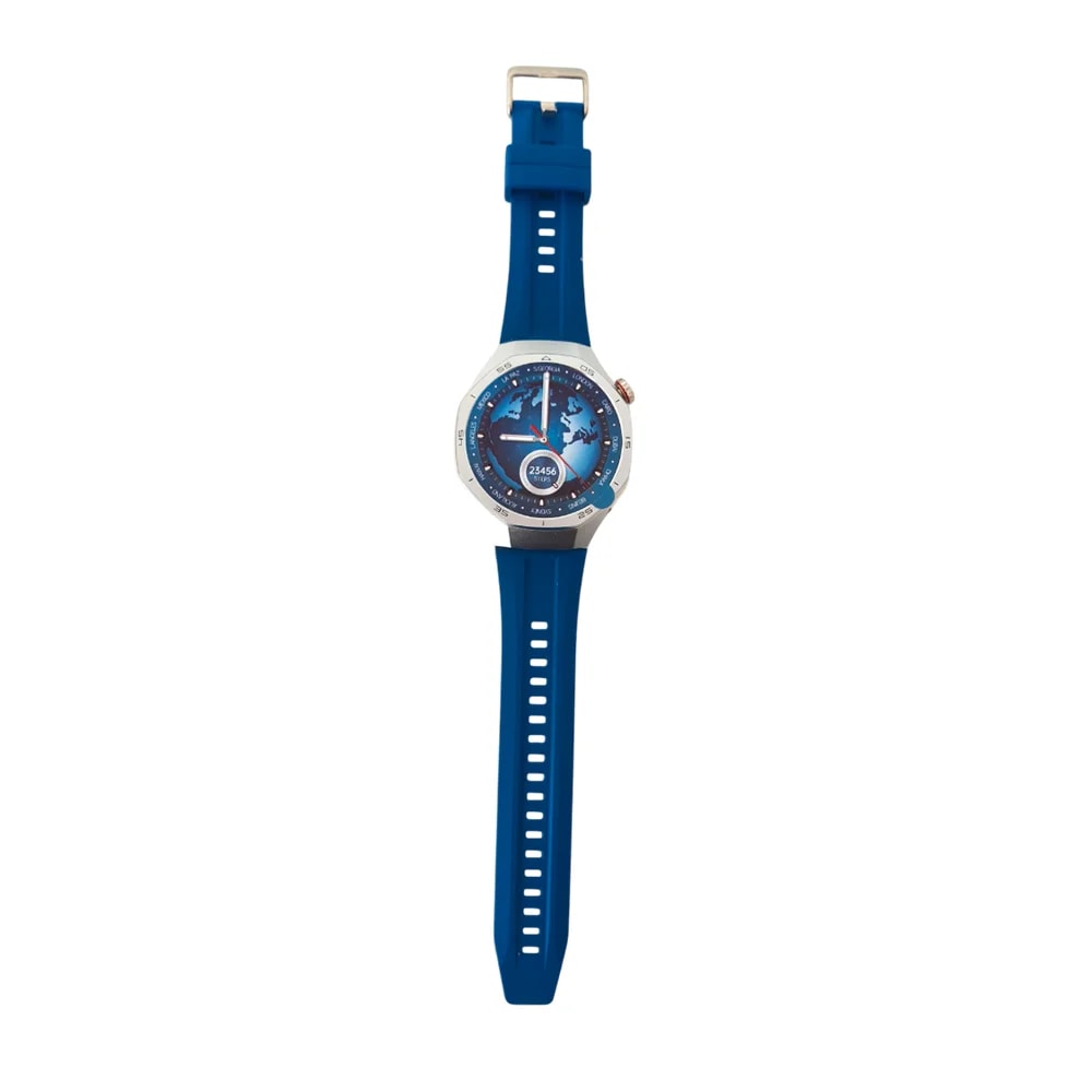 Reloj smart RCA AM34 Kronos 1.43″ esfera color plateada con brazalete azul