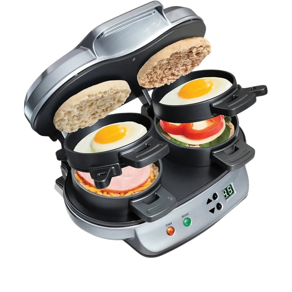 Sanduchera Hamilton Beach antihaderente doble plateada