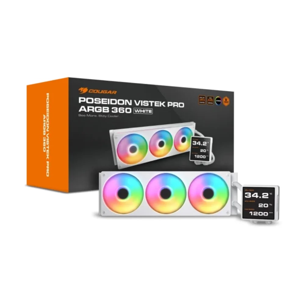Refrigeracion liquida Cougar Vistek PRO ARGB 360 blanco con pantalla LCD TFT IPS de 3.95″