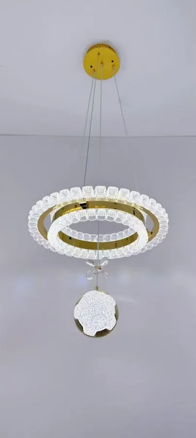 Lámpara Colgante LED de Doble Aro con Esfera de Cristal